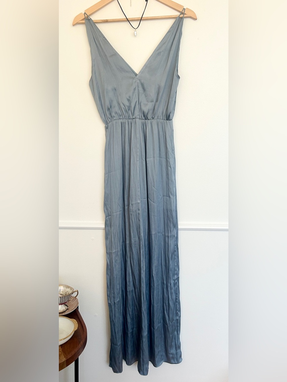 Smoky Blue Satin Maxi Dress • H&M • Size Small •
